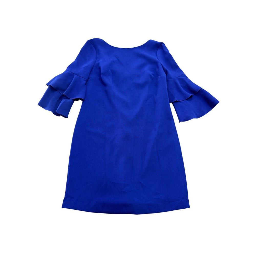 Trina Turk Leona Shift Dress Women's 2 Royal Blue Ruffle Tiered 3/4 Sleeve Solid